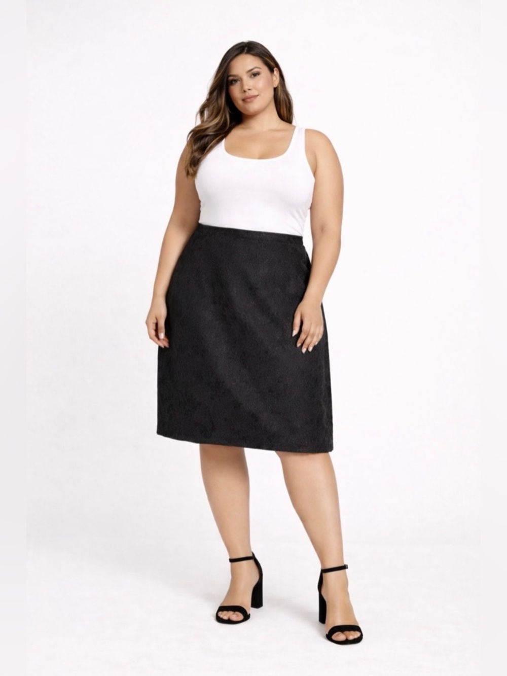 Kasper Black Brocade Jacquard Skirt 18 | Office to Evening